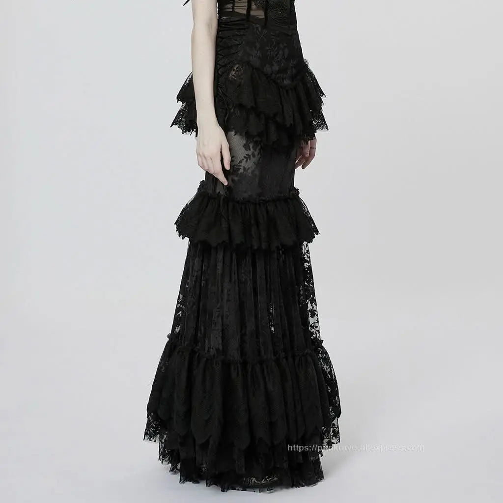 Andromeda Ruffled Lace Skirt - Black - PunkRave