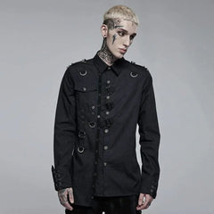Asphyxia Button-up Shirt With Buckles (Black No. 1) - PunkRave