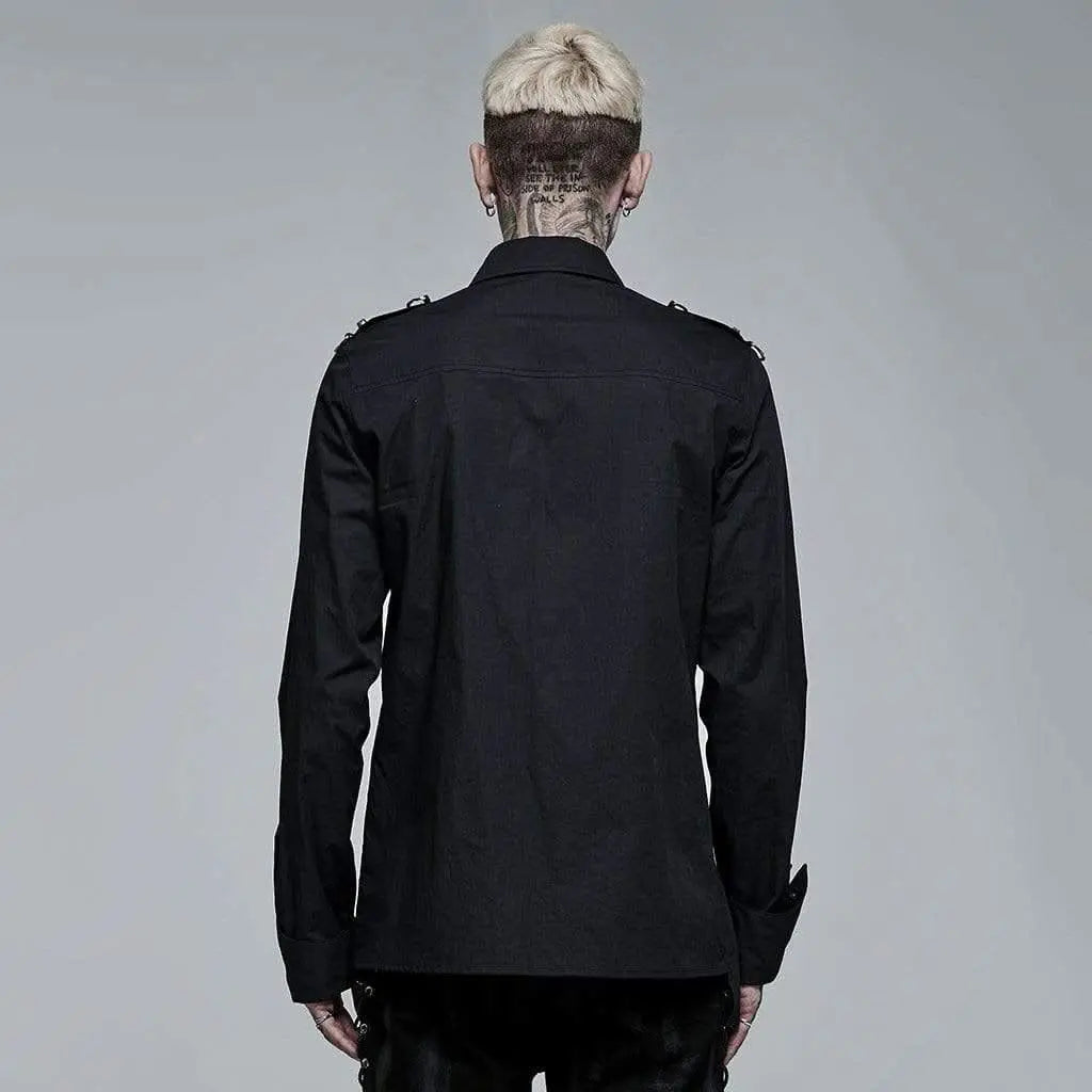 Asphyxia Button-up Shirt With Buckles (Black No. 1) - PunkRave