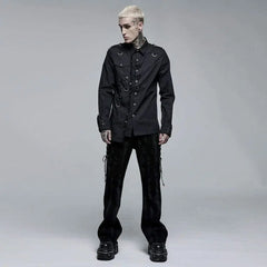 Asphyxia Button-up Shirt With Buckles (Black No. 1) - PunkRave