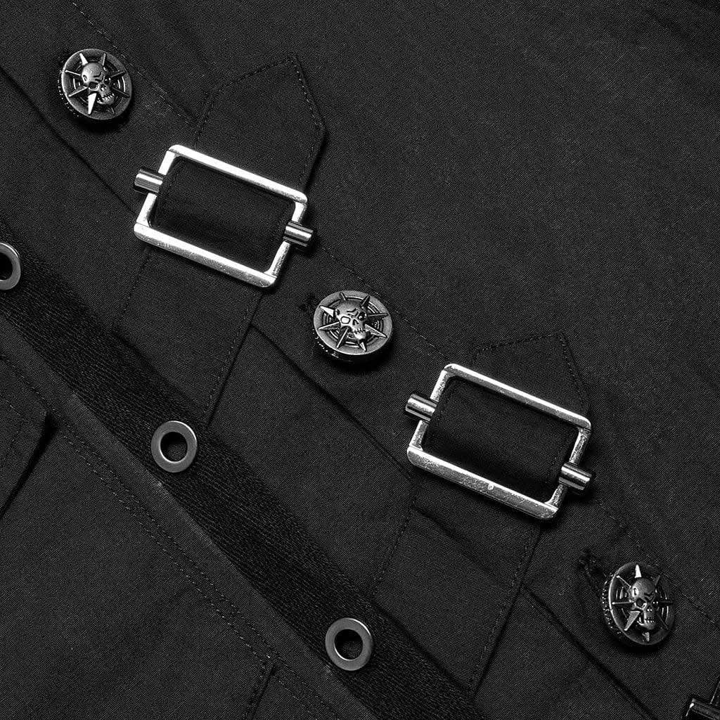 Asphyxia Button-up Shirt With Buckles (Black No. 1) - PunkRave