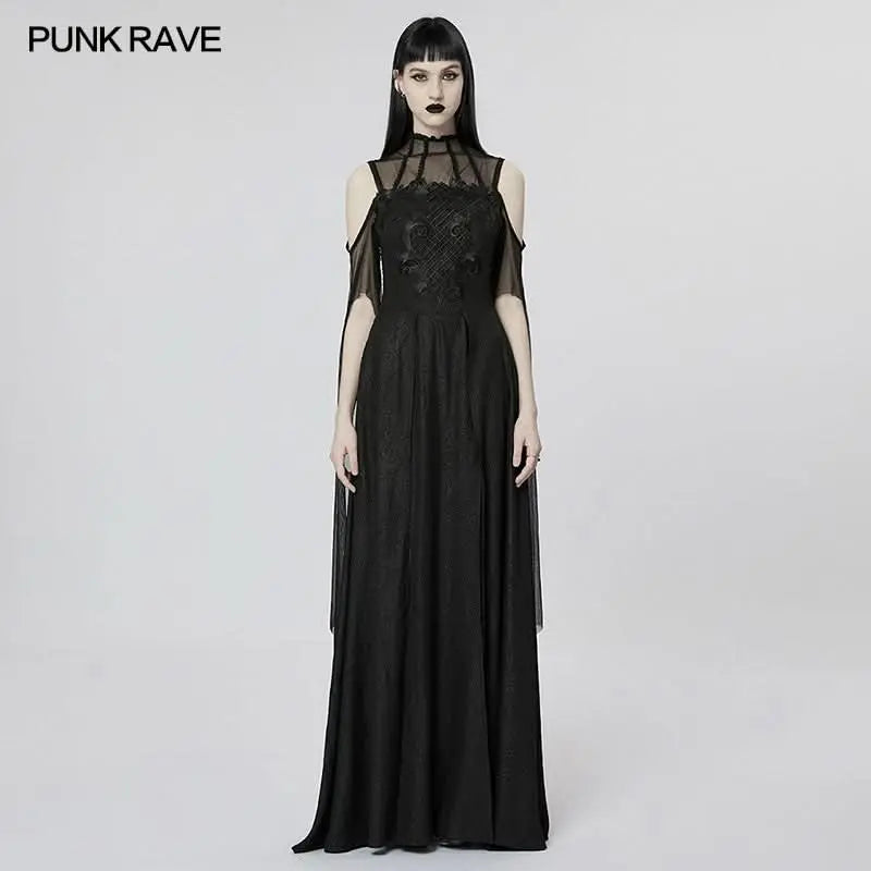 gothic dress maxi Gothic Lilith Maxi Dress by Restyle with Harness and Mesh Skirt