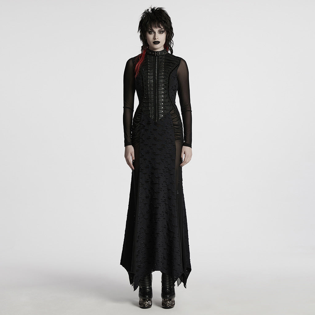 Punk Rave Seraphine Spinal Lace Panel Maxi Dress In Black UK 14 (L)