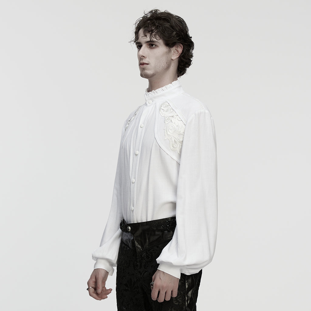Austere Gothic White Cotton Ruffle Shirt Men's | Men's Gothic Shirt