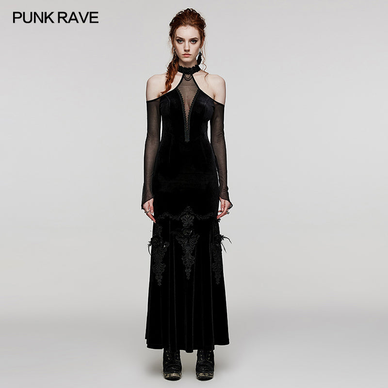 Antiphates Gothic Velvet Mesh Black Dress