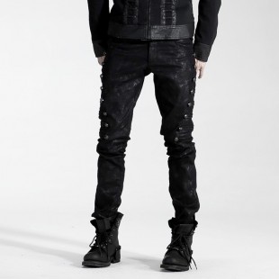 Punk Rave Black Gothic Pantaloni da uomo in cotone con due tasche e manette