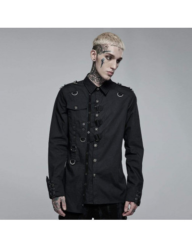 Asphyxia Button-up Shirt With Buckles (Black No. 1)