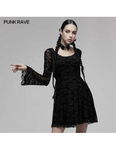 Stricken Printed Mesh Dress With Flared Sleeves