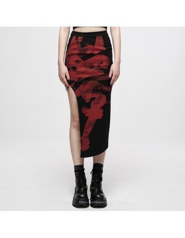 Yokai Printed Skirt - Red and Black
