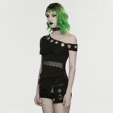 Cenotaph Women's Gothic Top with Mesh in Elastic Icy Breathable Knit Fabric, Mesh in Black