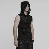 Wieland Men's Punk Hooded Sleeveless Distressed Top in Black