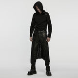 Charcoal Gothic Stretch Knit Chevron Buckle Hooded Top Men's
