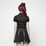 Lilith Punk Cotton Strapped Epaulette Military Shirt