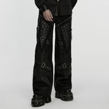 Ghost Orchid Men's Punk Studded Wide Leg Trousers in Black