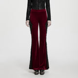 Stygian Gothic Velvet Lace Flare Trousers in Red & Black