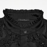Hex Men's Gothic Lace Satin Shirt in Black