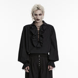 Epitaph Men's Gothic Shirt & Blouse with Ruffled in Cotton Fabric in Black