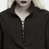 Moonflower Men's Gothic Lace-Up Lantern Sleeve Shirt in Black