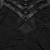 Matho Men's Punk Distressed T-shirt with Harness Straps in Black