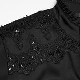 Hex Men's Gothic Lace Satin Shirt in Black