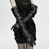 Martyr Women's Gothic Cross Studded Faux Leather Long Gloves in Black