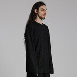 Brocéliande Men's Punk Distressed Long Sleeve T-shirt in Black