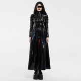 Odette Women's Cyber Iridescent Patent Long Coat in Black