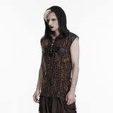 Corvid Men's Gothic Lace Up Top in Leopard Print