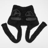 Jacquard Women's Punk Cat Ear Knit Beanie with Spikes in Black