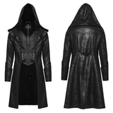 Brigand Gothic Distressed Faux Leather Brocade Hooded Coat Men's