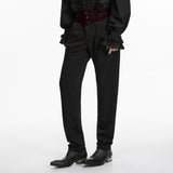 Enkidu Men's Gothic Embroidered Trousers in Black & Red