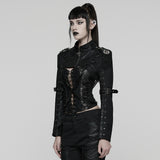 Golgotha Punk Distressed Faux Leather Lace-Up Cropped Jacket Women's