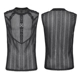 Wuthering Men's Punk Mesh Tank Top with Faux Leather Straps in Black