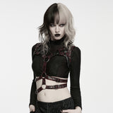 Libitina Women's Gothic Harness with Studded Straps in Black & Red