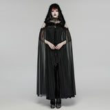 Vesperia Women's Gothic Cloak Cape with Faux Fur in Delicate Mesh, Which Creates An Ethereal Aesthetic in Black