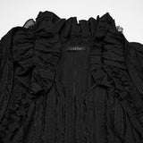 Void Requiem Men's Gothic Shirt with Ruffled Collar in Black