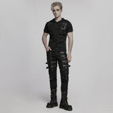 Igitur Men's Punk Buckle Strap Trousers in Black
