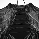 Campanile Women's Punk Faux Leather Lace-Up Crop Top in Black