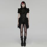 Vesper Women's Gothic Waistcoat with Ruffles in Jacquard Fabric, Lace in Black