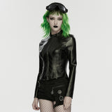 Crepuscule Women's Gothic Faux Leather Zipped Jacket in Black