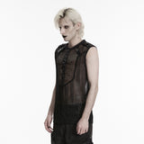 Wuthering Men's Punk Mesh Tank Top with Faux Leather Straps in Black