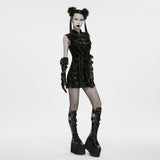 Martyr Women's Gothic Cross Studded Faux Leather Long Gloves in Black