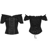 Cold Comfort Women's Gothic Top with Off-Shoulder Ruffle in Black
