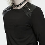 Udolpho Men's Gothic T-shirt with Studded Shoulder in Black