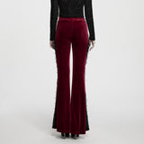 Stygian Gothic Velvet Lace Flare Trousers in Red & Black