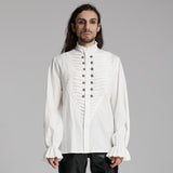 Ulrich Victorian Gothic White Cotton Ruffle Napoleon Shirt Men's