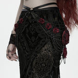 Limmeridge Women's Gothic Lace Hip Chain Harness with Roses in Black & Red