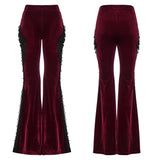 Stygian Gothic Velvet Lace Flare Trousers in Red & Black