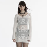 Ainmire White Gothic Knit Mesh Skull Dress