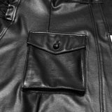Lament Women's Gothic Faux Leather Coat with Chain Detail in Rubberized Knit Fabric, Metal Accessories in Black